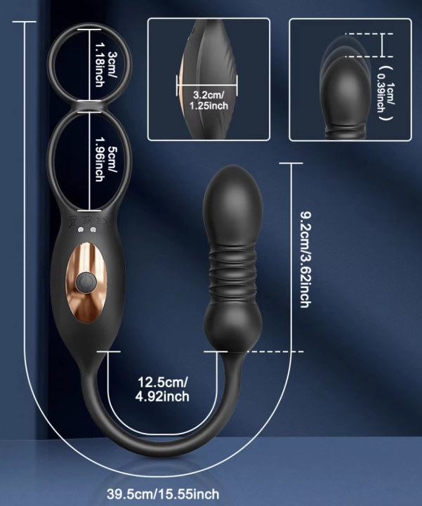 Podwójny wibrator dla mężczyzn z pierścieniem erekcyjnym i masażem prostaty. 9 trybów wibracji, sterowanie aplikacją, silikon medyczny. Intensywna stymulacja penisa i odbytu.