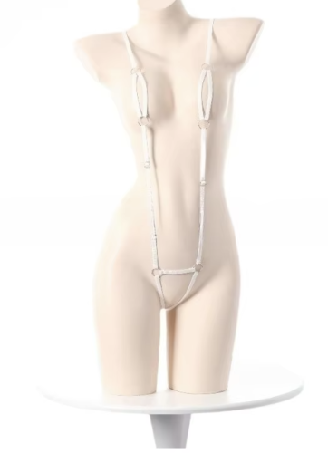 Seksowna uprząż na ciało typu body harness. Minimalistyczne paski, regulowane dopasowanie, rozmiar uniwersalny 40-65 kg. Idealna bielizna erotyczna.